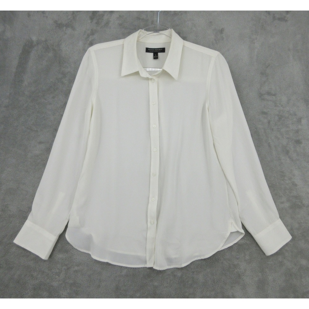 Banana Republic Shirt Womens Size S Dillon Classic Fit Button Relaxed Ivory Boxy